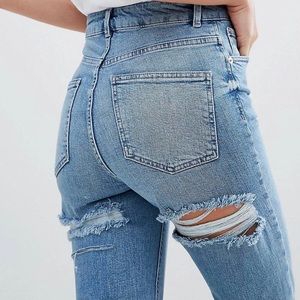 High Waisted Slim Mom Jeans with Bum Rips